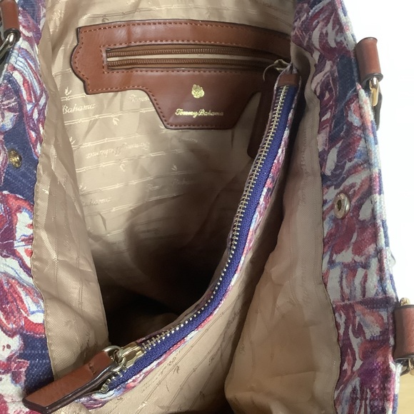 TOMMY Bahama Cotton Linen Tote w Pockets & Leather Handles - Picture 9 of 16